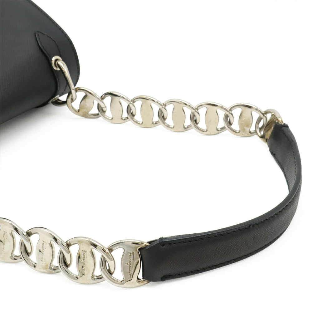 Salvatore Ferragamo Gancini Vara Chain Shoulder Handbag, Leather, Black, BW-8462 - Picture 6 of 10
